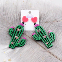 Load image into Gallery viewer, Glitter Cactus Heart Earrings
