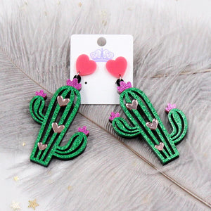 Glitter Cactus Heart Earrings