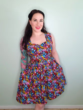 Load image into Gallery viewer, Caroline Mini Dress in Rainbow Pansy

