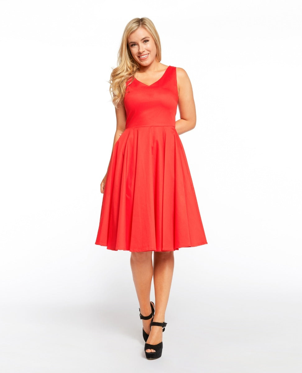 Red V-Neck Dress