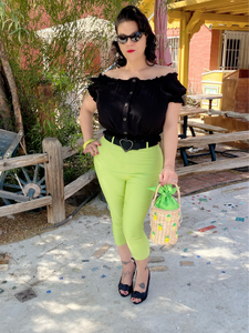 Love Your Curves Belted Capris Lime Green