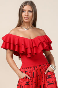 Samantha Ruffle Top in Red