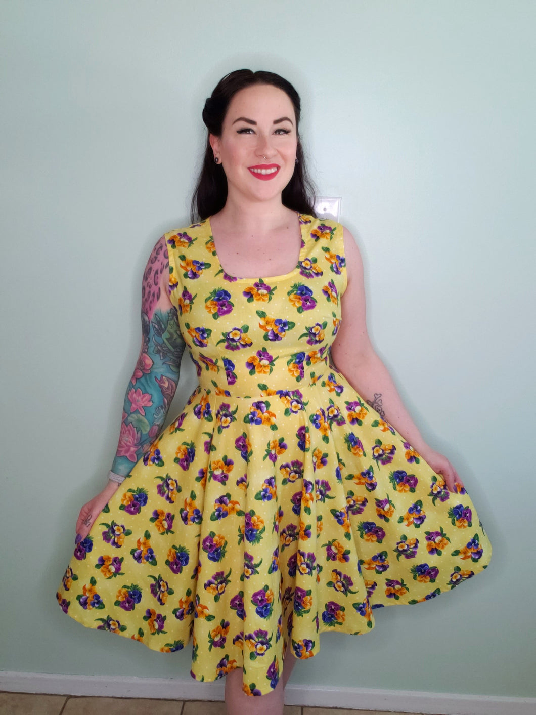 Rosemary Dress in Yellow Polka Dot Pansy