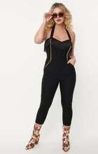 Load image into Gallery viewer, Black and Gold Fringe Maines Jumpsuit
