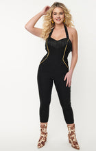 Load image into Gallery viewer, Black and Gold Fringe Maines Jumpsuit

